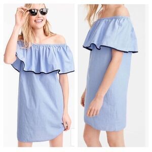 J. Crew Tipped Off-The-Shoulder Dress In End-On-End Cotton Size Small